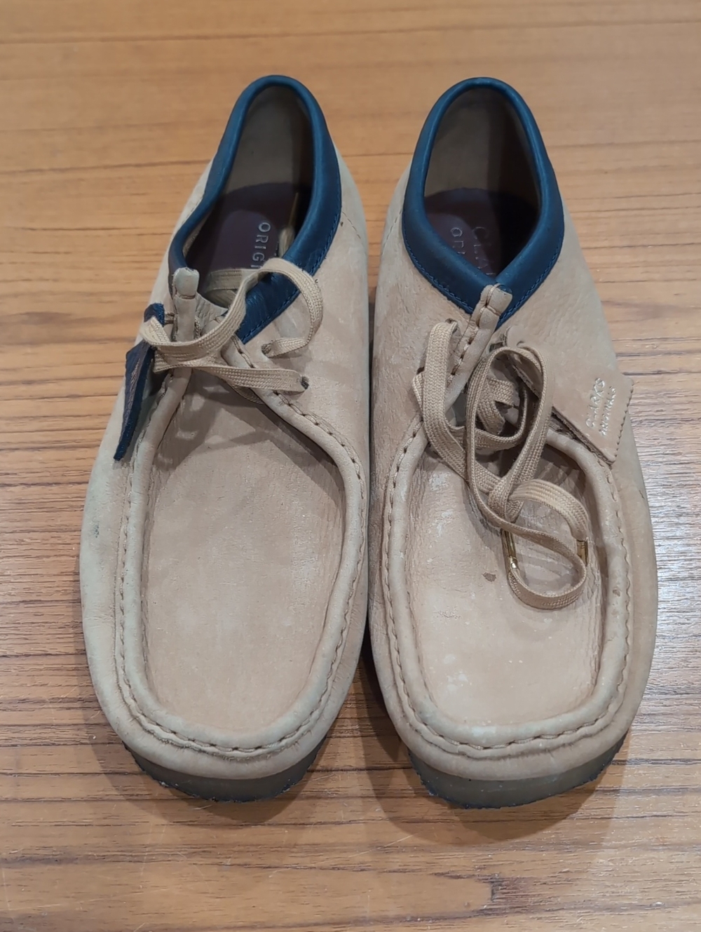 Clarks Wallabee Lace-Up Shoes in Tan and Navy